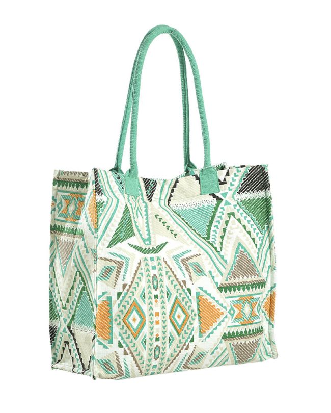 ΤΣΑΝΤΑ ΥΦΑΣΜΑΤΙΝH ΣΕ ΠΡΑΣΙΝΟ/ΛΕΥΚΟ/ΓΚΡΙ ΧΡΩΜΑ (50% COTTON 50% POLYESTER)