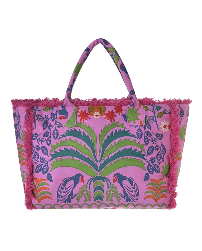 ΤΣΑΝΤΑ ΥΦΑΣΜΑΤΙΝH ΡΟΖ ΜΕ ΠΑΠΑΓΑΛΟΥΣ 42X30X20 (50%COTTON 50% POLYESTER)