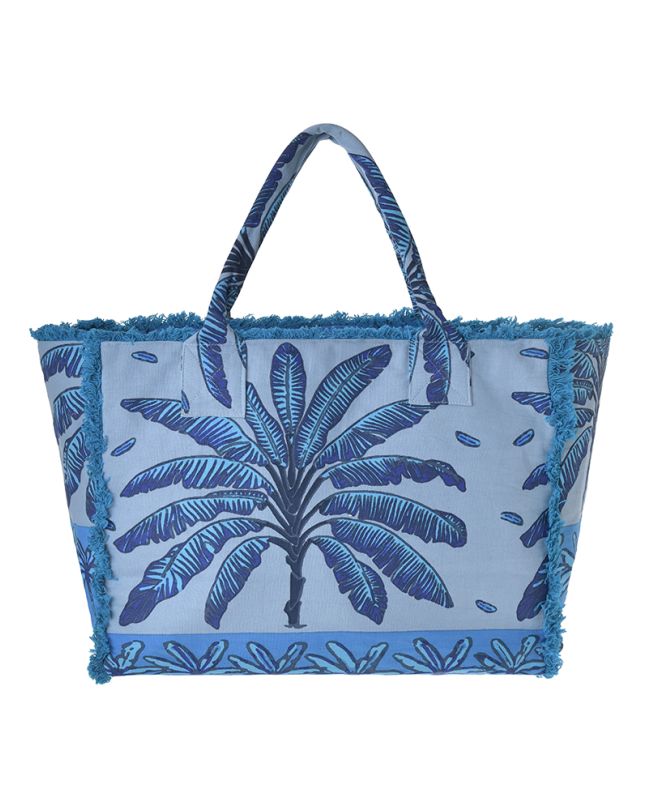 ΤΣΑΝΤΑ ΥΦΑΣΜΑΤΙΝH ΜΠΛΕ ΜΕ ΦΟΙΝΙΚΕΣ 42X30X20 (50%COTTON 50% POLYESTER)