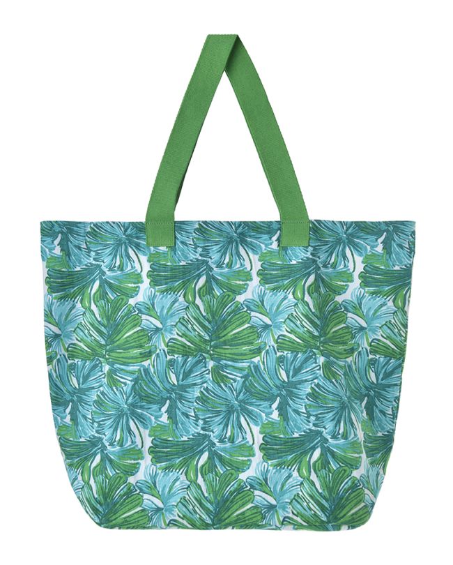 FABRIC BAG IN GREEN COLOR WITH LEAVES 40X42X20 (50% COTTON 50% POLYESTER)