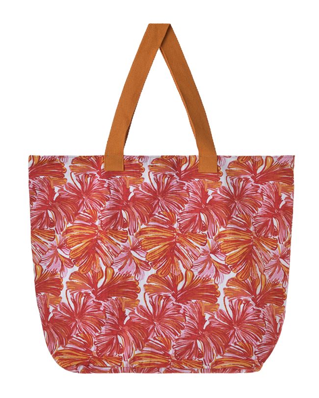 ΤΣΑΝΤΑ ΥΦΑΣΜΑΤΙΝH ΠΟΡΤΟΚΑΛΙ/ΡΟΖ ΜΕ ΦΥΛΛΑ 40X43X20 (50% COTTON 50% POLYESTER)