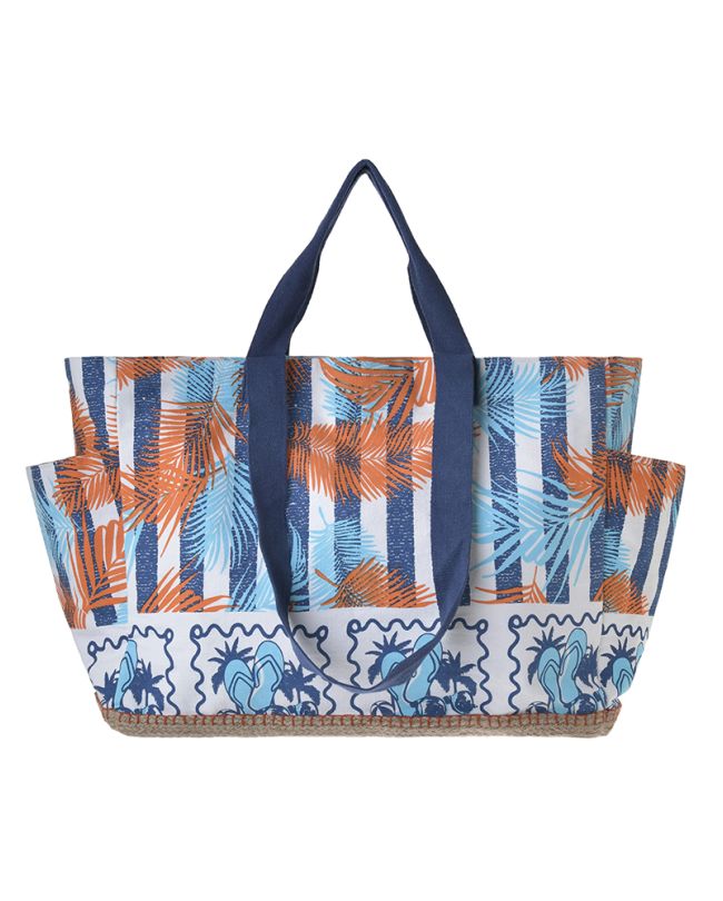 ΤΣΑΝΤΑ ΥΦΑΣΜΑΤΙΝH ΠΟΡΤΟΚΑΛΙ/ΓΑΛΑΖΙΟ ΜΕ ΦΥΛΛΑ 48X38X18 (50% COTTON 50% POLYESTER)