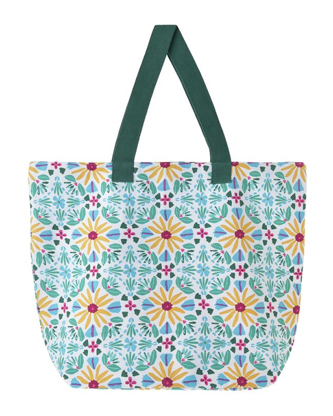 FABRIC BAG IN TURQUOISE COLOR WITH YELLOW FLOWERS 40X43X20 (50% COTTON 50% POLYESTER)