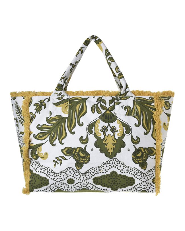 FABRIC BAG IN GREEN/WHITE COLOR 42X30X20 (50% COTTON 50% POLYESTER)