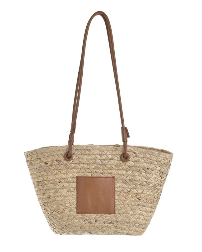 STRAW BAG IN BEIGE COLOR WITH BROWN DETAILS (STRAW)