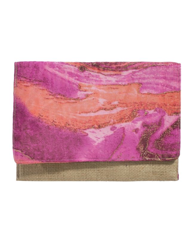 STRAW BAG/CLUTCH ΙΝ IN PURPLE/PINK COLOR WITH GOLD DETAILS 24Χ1Χ17