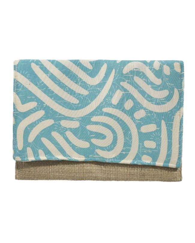 STRAW BAG/CLUTCH ΙΝ BLUE COLOR WITH PATTERNS 24Χ1Χ17