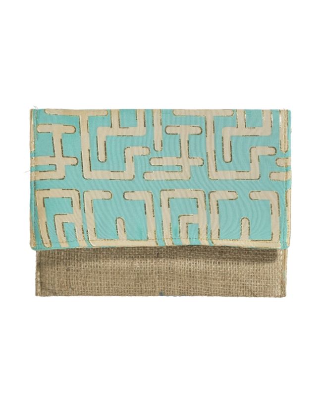 STRAW BAG/CLUTCH IN TURQUOISE COLOR WITH GOLD DETAILS 24Χ1Χ17