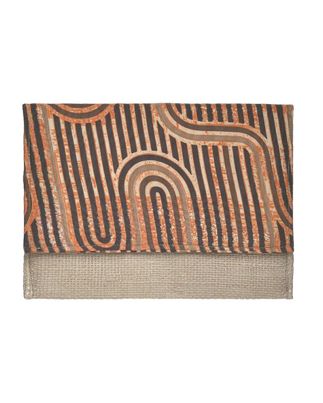 STRAW BAG/CLUTCH ORANGE COLOR WITH GEOMETRIC PRINTS AND GOLD DETAILS 24Χ1Χ17