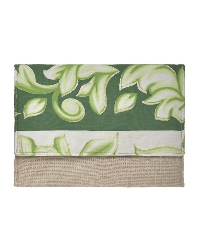 STRAW BAG/CLUTCH IN WHITE/GREEN COLOR WITH GOLD DETAILS 24Χ1Χ17