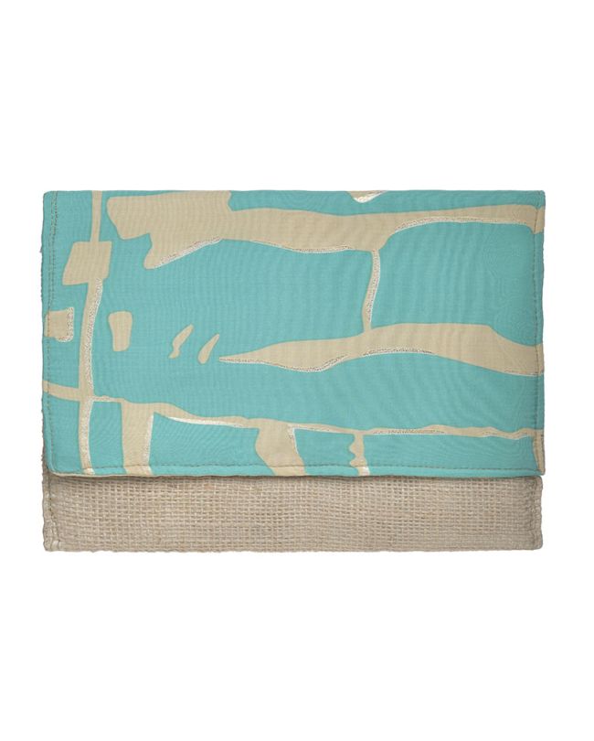 STRAW BAG/CLUTCH IN TURQUOISE/BEIGE COLOR WITH  GOLD DETAILS 24Χ1Χ17