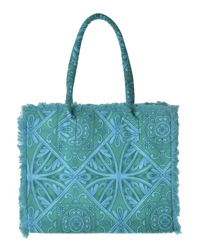 ΤΣΑΝΤΑ ΥΦΑΣΜΑΤΙΝΗ ΠΡΑΣΙΝΟ/ΜΠΛΕ 35Χ30Χ22 (100% COTTON CANVAS WITH POLYESTER LINING)