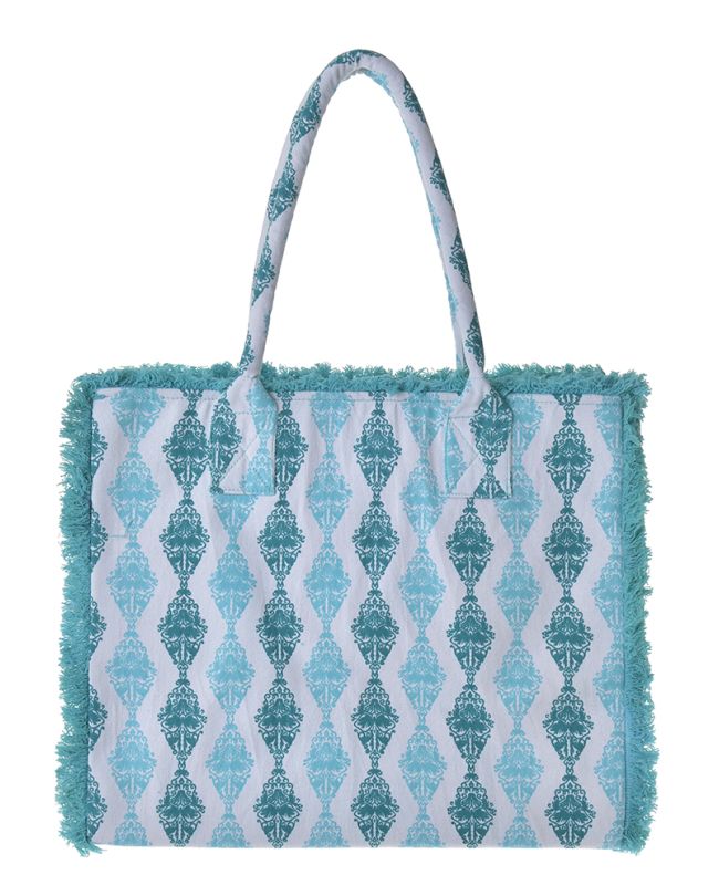 CANVAS BAG IN LIGHT BLUE/GREEN/WHITE COLOR 35Χ30Χ22 (100% COTTON CANVAS WITH POLYESTER LINING)