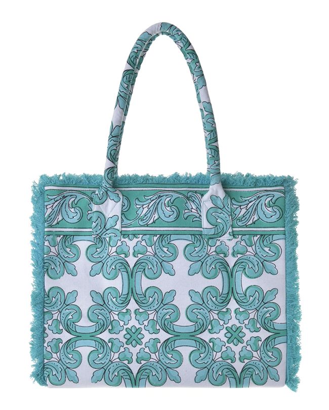 ΤΣΑΝΤΑ ΥΦΑΣΜΑΤΙΝΗ ΠΡΑΣΙΝΗ/ΤΙΡΚΟΥΑΖ 35Χ30Χ22 (100% COTTON CANVAS WITH POLYESTER LINING)