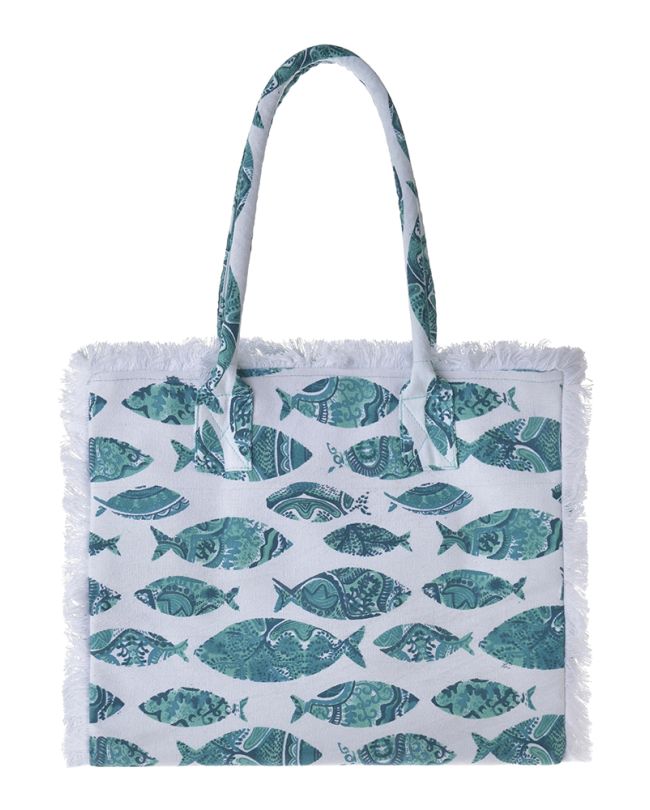 ΤΣΑΝΤΑ ΥΦΑΣΜΑΤΙΝΗ ΜΠΛΕ/ΛΕΥΚΗ ''ΨΑΡΙΑ'' 35Χ30Χ22 (100% COTTON CANVAS WITH POLYESTER LINING)