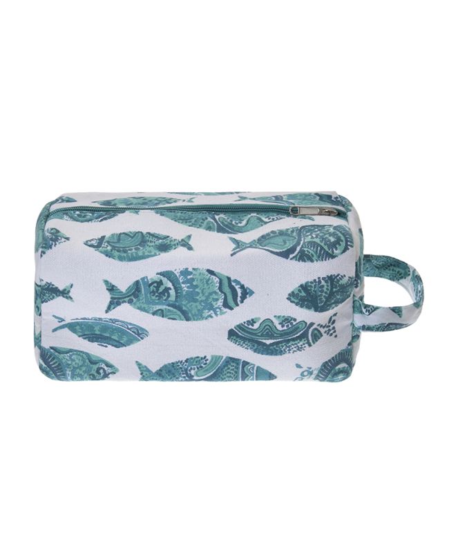 CANVAS POUCH IN BLUE/WHITE COLOR ''FISH'' 23X12X10 (100% COTTON CANVAS WITH POLYESTER LINING)