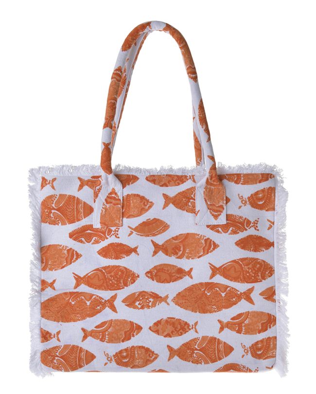 ΤΣΑΝΤΑ ΥΦΑΣΜΑΤΙΝΗ ΠΟΡΤΟΚΑΛΙ/ΛΕΥΚΗ ''ΨΑΡΙΑ'' 35Χ30Χ22 (100% COTTON CANVAS WITH POLYESTER LINING)