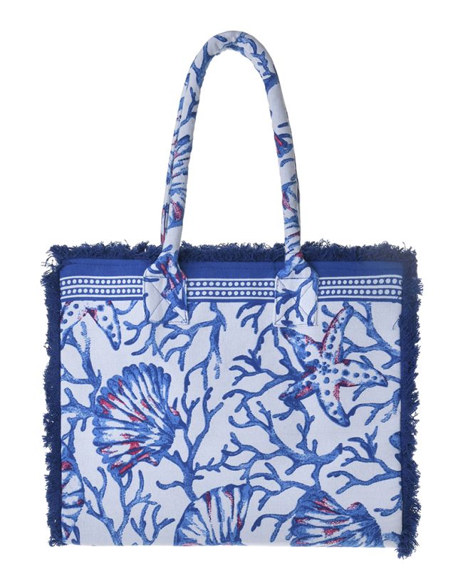 ΤΣΑΝΤΑ ΥΦΑΣΜΑΤΙΝΗ ΜΠΛΕ/ΛΕΥΚΗ ''ΚΟΡΑΛΙΑ'' 35Χ30Χ22 (100% COTTON CANVAS WITH POLYESTER LINING)