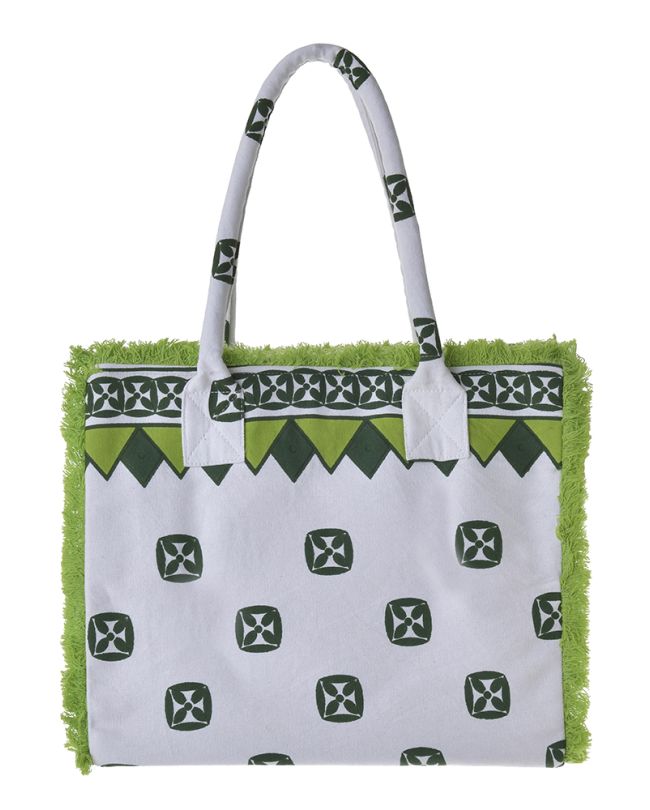 ΤΣΑΝΤΑ ΥΦΑΣΜΑΤΙΝΗ ΠΡΑΣΙΝΗ/ΛΕΥΚΗ 35Χ30Χ22 (100% COTTON CANVAS WITH POLYESTER LINING)