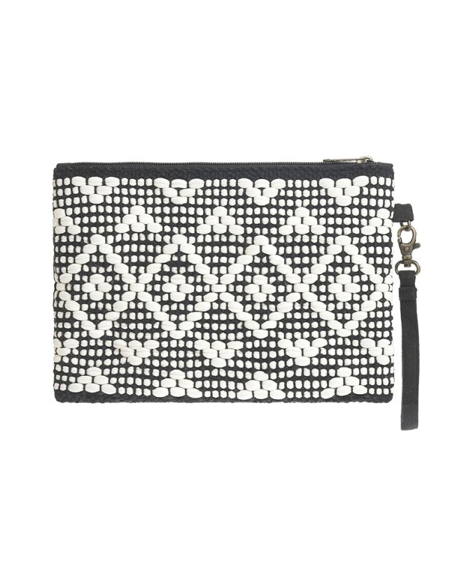 FABRIC MINI BAG IN ECRU/BLACK COLOR 17X25 (100% COTTON)