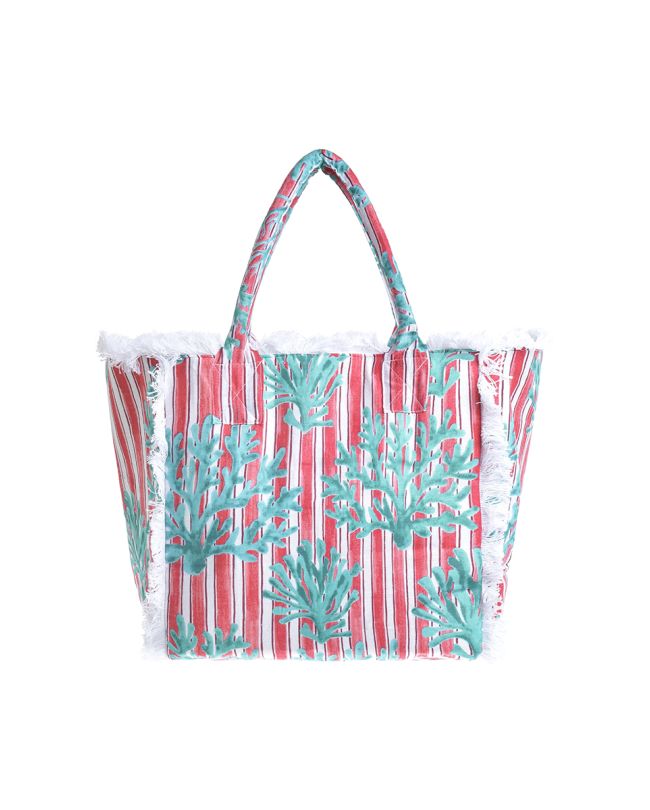 ΤΣΑΝΤΑ ΥΦΑΣΜΑΤΙΝΗ ΛΕΥΚΌ/ΚΟΚΚΙΝΟ ΜΕ ΠΡΑΣΙΝΕΣ ΛΕΠΤΟΜΕΡΕΙΕΣ