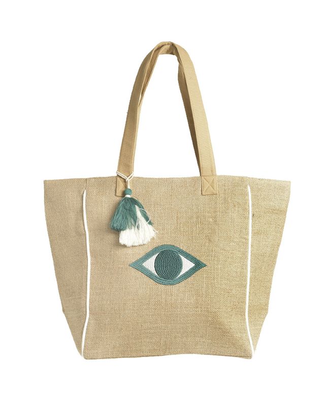 JUTE BAG IN BEIGE COLOR WITH BLUE EYE (100% JUTE)