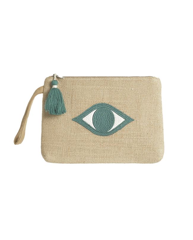 JUTE MINI BAG IN BEIGE COLOR WITH BLUE EYE (100% JUTE)