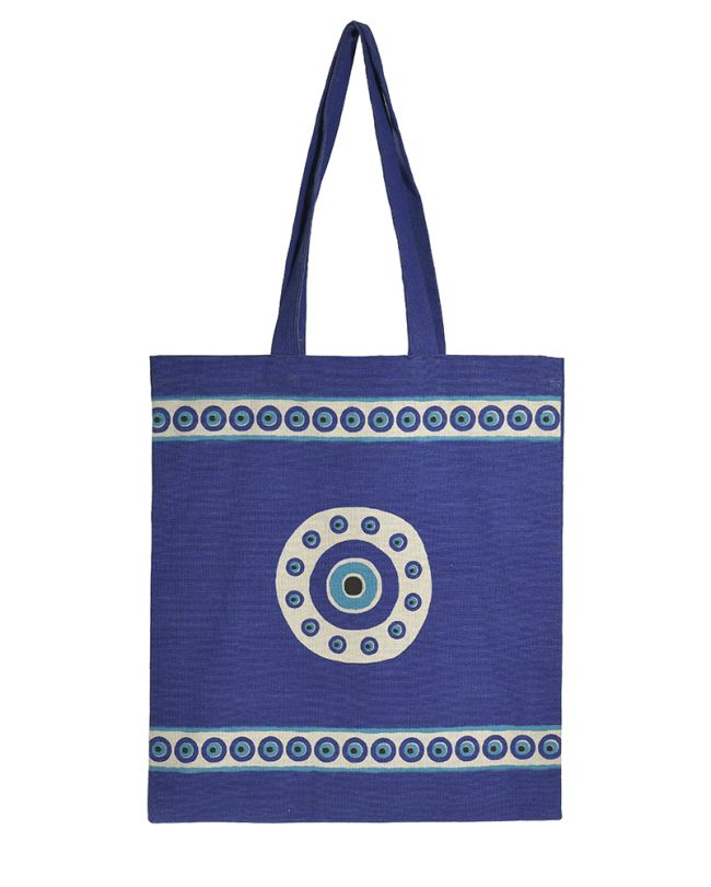 FABRIC BAG IN BLUE COLOR WITH EYES 38X42 (100% COTTON)