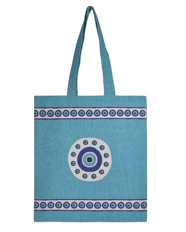FABRIC BAG IN TURQUOISE COLOR WITH EYES 38X42 (100% COTTON)