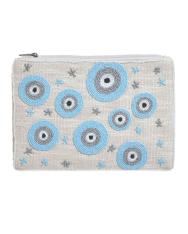 MINI BAG/CLUTCH ''EYES'' IN ECRU COLOR WITH BEADS 29X2X19