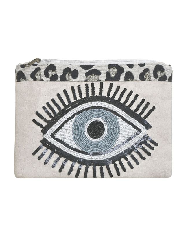 MINI BAG/CLUTCH ''EYE'' IN WHITE COLOR WITH BEADS 25X2X19