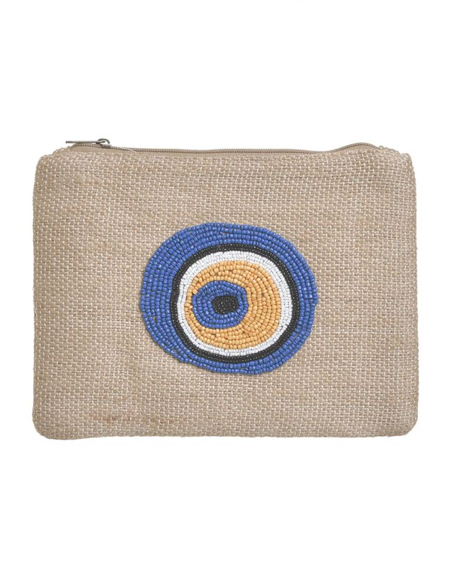 MINI BAG/CLUTCH ''EYE'' IN BEIGE COLOR WITH BEADS  24X2X17