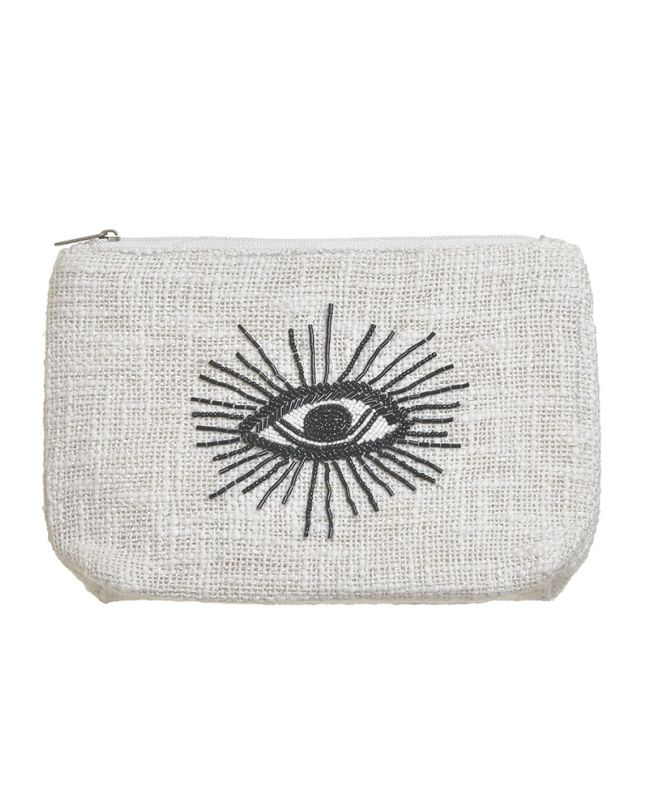 MINI BAG/CLUTCH ''EYE'' IN WHITE COLOR WITH BLACK BEADS 24X2X17