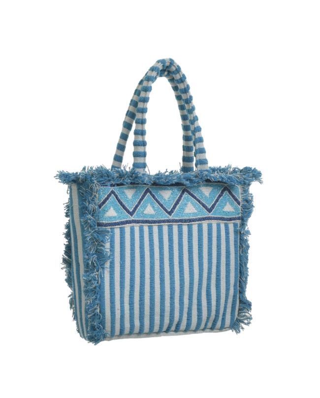 FABRIC BAG WITH STRIPES IN ECRU/BLUE 38χ6χ32/55 (100% COTTON)