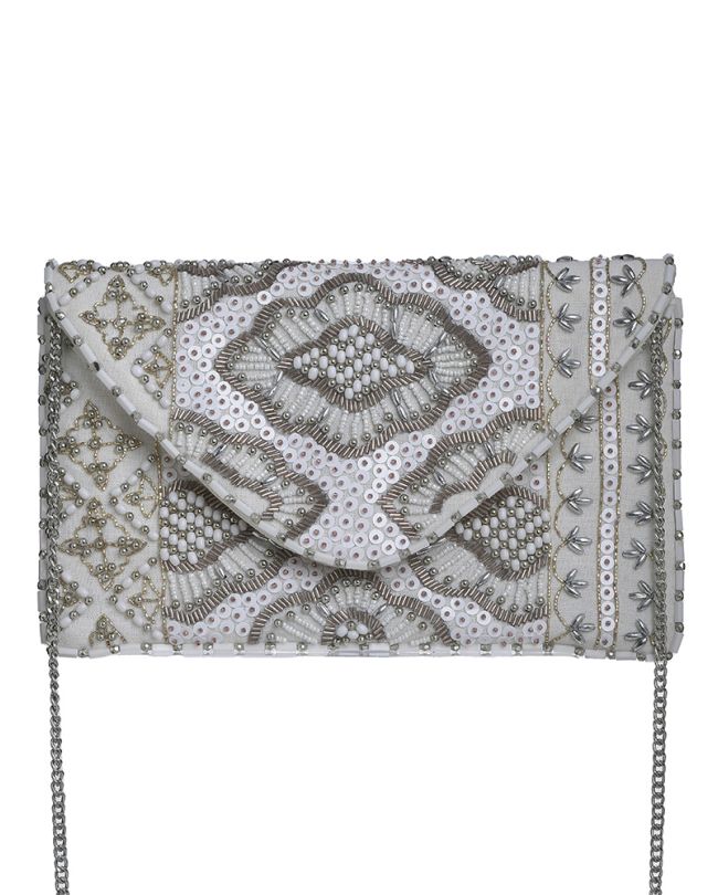 MINI BAG IN WHITE COLOR WITH SILVER/GOLD BEADS