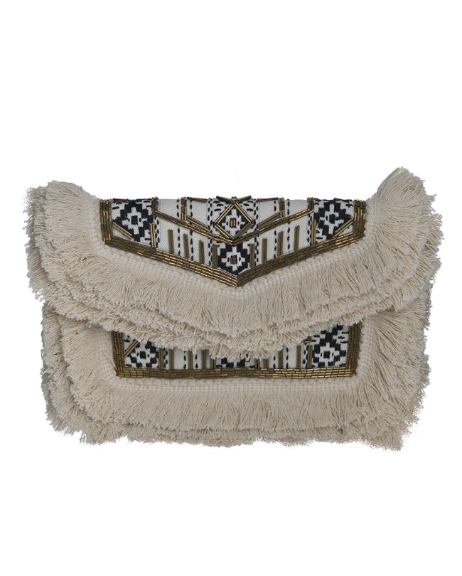 MINI BAG IN BEIGE/BLACK/GOLD COLOR WITH TASSELS