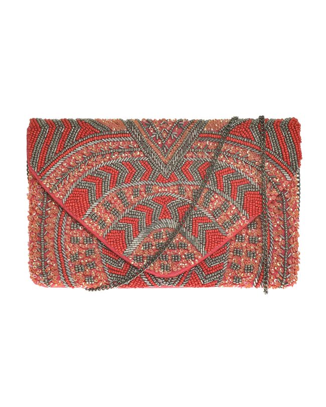 MINI BAG IN RED COLOR WITH BEADS (100%COTTON, LINING:100% POLYESTER)