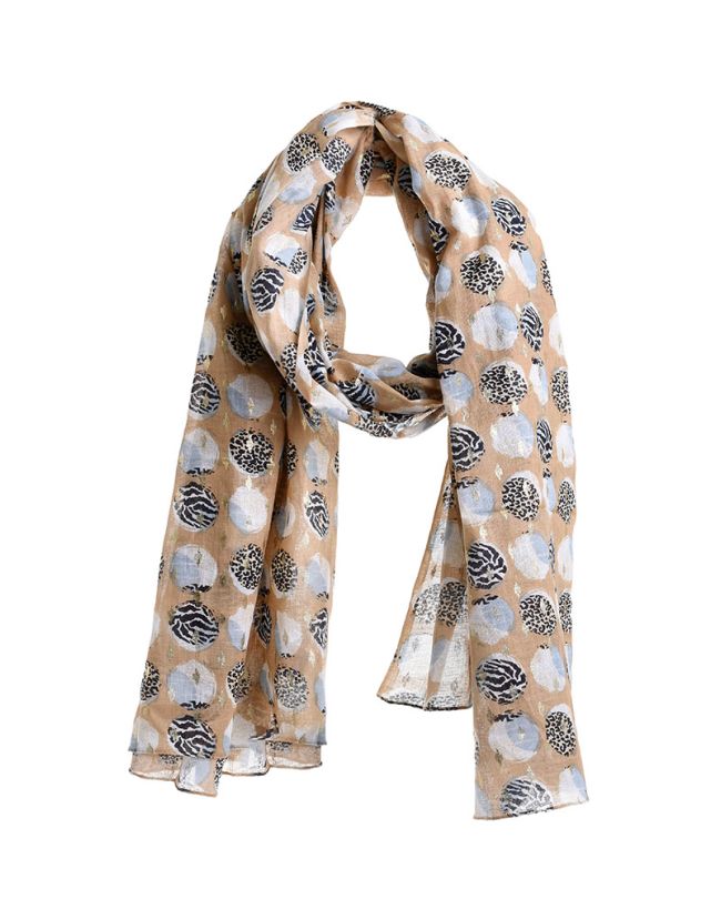 SCARF/PAREO BEIGE WITH PRINTS 100X180 (100%COTTON)