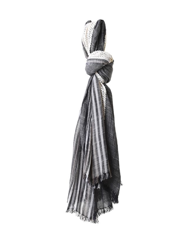 SCARF/PAREO IN GREY/CREAM COLOR 75Χ175 (VISCOSE)
