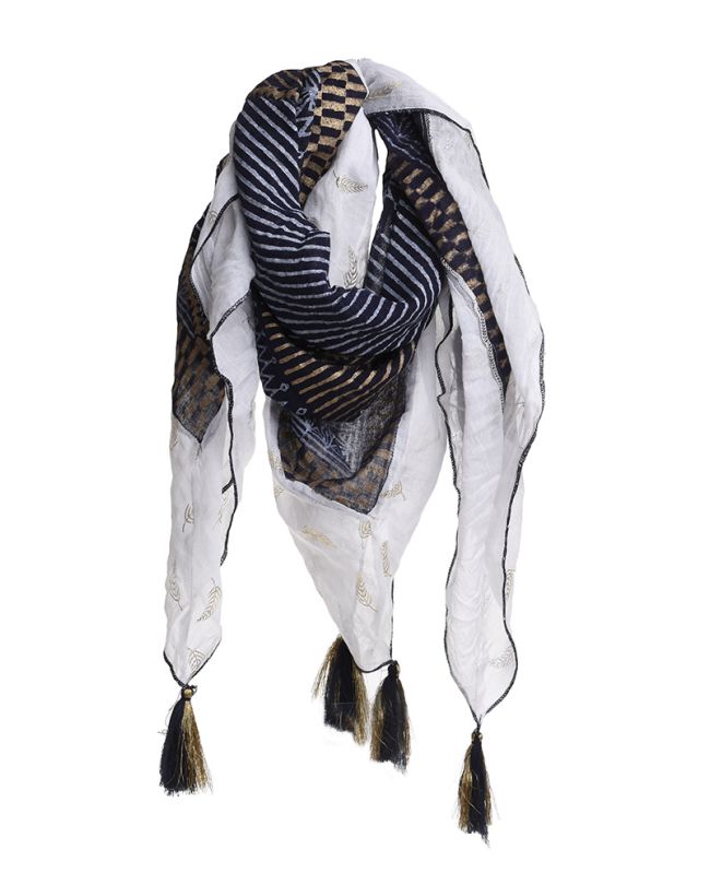 ΦΟΥΛΑΡΙ ΜΠΛΕ ΛΕΥΚΟ ΜΕ ΧΡΥΣΑ ΣΧΕΔΙΑ 100Χ100 (100% COTTON)