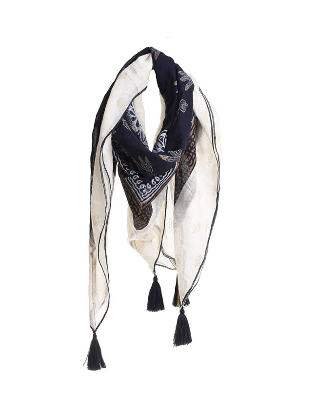 ΦΟΥΛΑΡΙ ΜΠΛΕ ΜΠΕΖ ΜΕ ΧΡΥΣΑ ΣΧΕΔΙΑ 100Χ100 (100% COTTON)