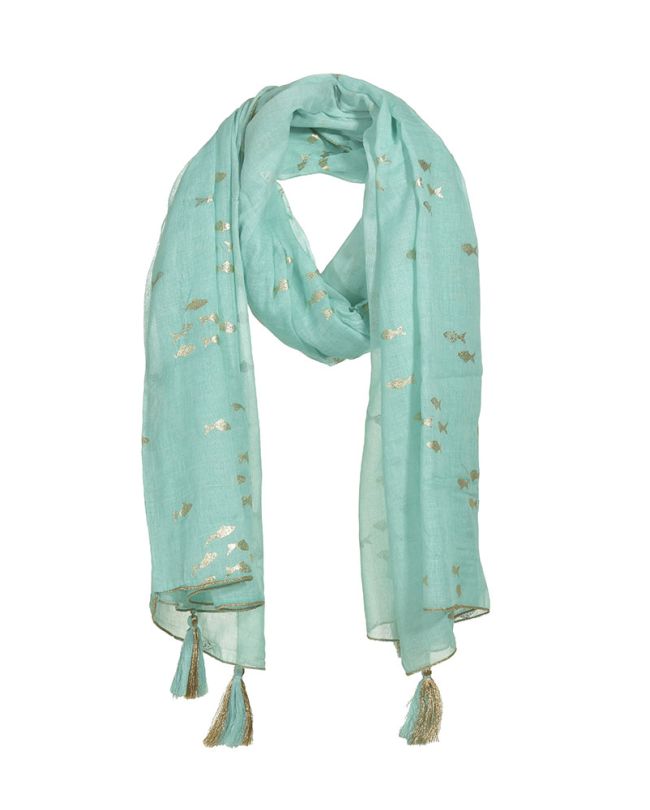 ΦΟΥΛΑΡΙ/ΠΑΡΕΟ ΤΙΡΚΟΥΑΖ ΜΕ ΧΡΥΣΑ ΨΑΡΙΑ 100Χ180 (100% COTTON)