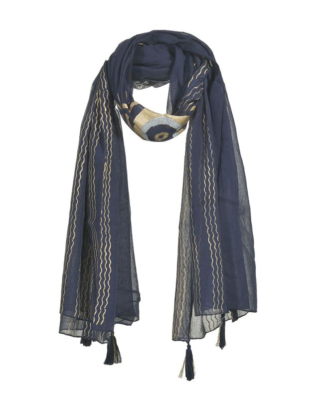 SCARF/PAREO IN BLUE COLOR WITH GOLD DETAILS 100Χ180 (100% COTTON)