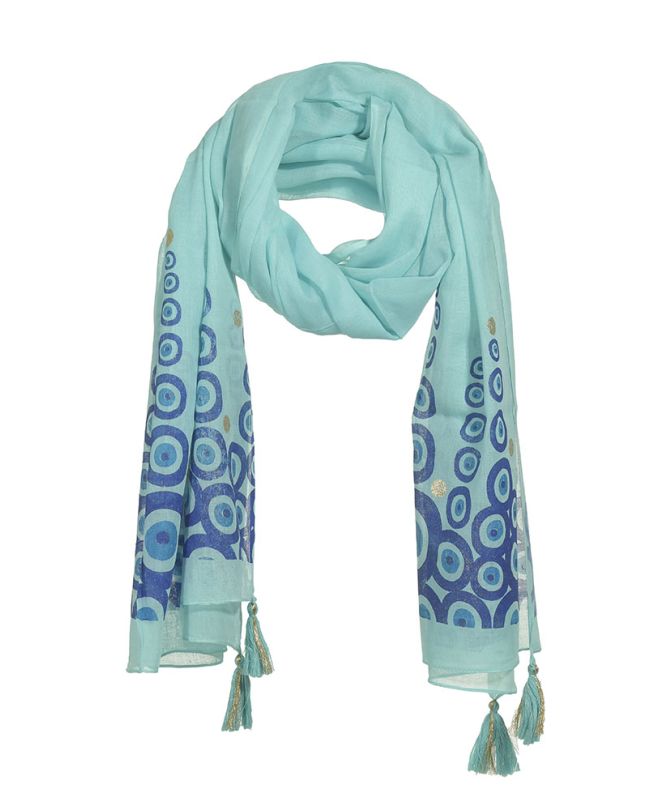 SCARF/PAREO IN BLUE COLOR WITH EYES 100Χ180 (100% COTTON)