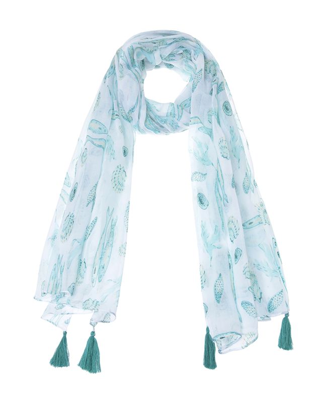 ΦΟΥΛΑΡΙ/ΠΑΡΕΟ ΣΕ ΛΕΥΚΟ ΧΡΩΜΑ ΜΕ ΘΑΛΑΣΣΙ ΨΑΡΙΑ ΚΑΙ ΚΟΧΥΛΙΑ 100Χ180 (100% COTTON)