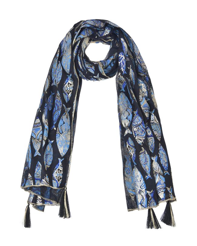 ΦΟΥΛΑΡΙ/ΠΑΡΕΟ ΣΕ ΜΑΥΡΟ ΧΡΩΜΑ ΜΕ ΤΙΡΚΟΥΑΖ/ΧΡΥΣΑ ΨΑΡΙΑ 100Χ180 (100% COTTON)