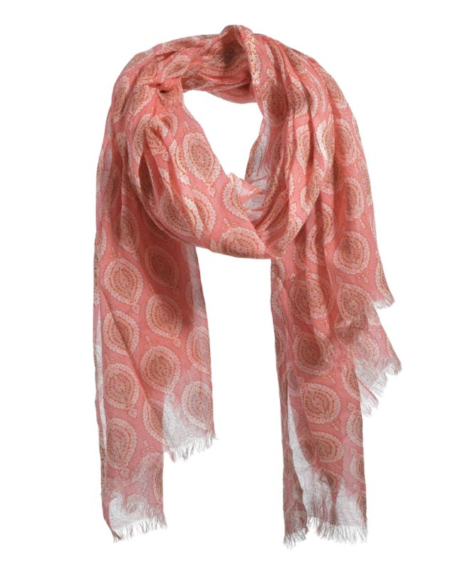 SCARF/PAREO IN PINK COLOR WITH PATTERNS 180Χ100  (100%COTTON)
