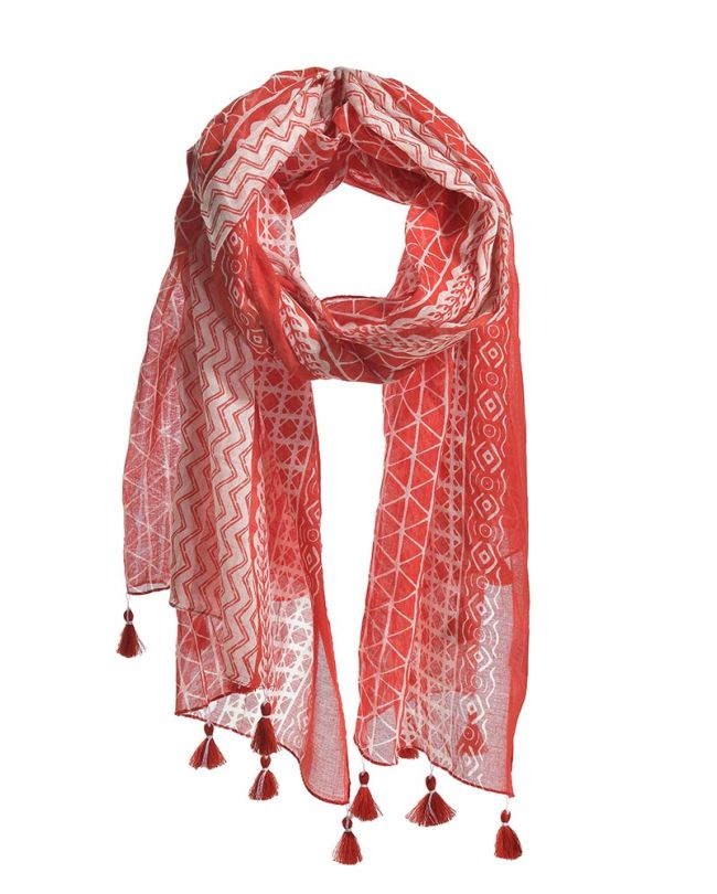 SCARF/PAREO IN RED/WHITE COLOR WITH PATTERNS 180Χ100  (100%COTTON)