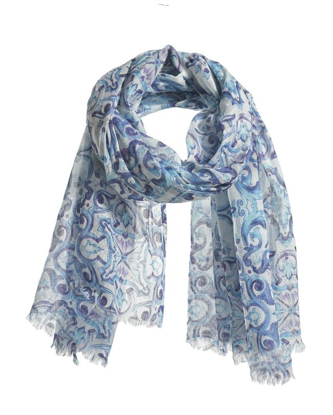 SCARF/PAREO IN BLUE/WHITE COLOR WITH PATTERNS 180Χ100 (100%COTTON)