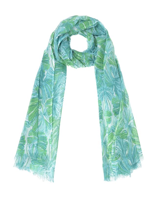 SCARF/PAREO IN GREEN COLOR WITH LEAVES 180Χ100 (100% COTTON)